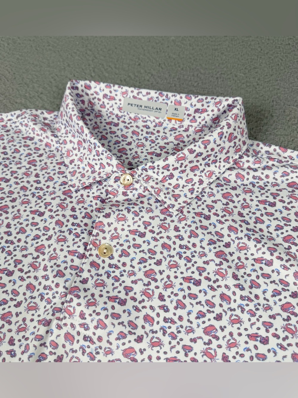Peter Millar Featherweight Polo Shirt Mens XL White Crabs AOP Performance Golf
